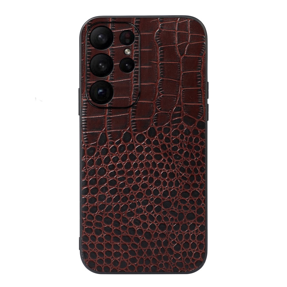  Samsung Galaxy S23 Ultra Skal Äkta Läder Krokodil Textur Brun