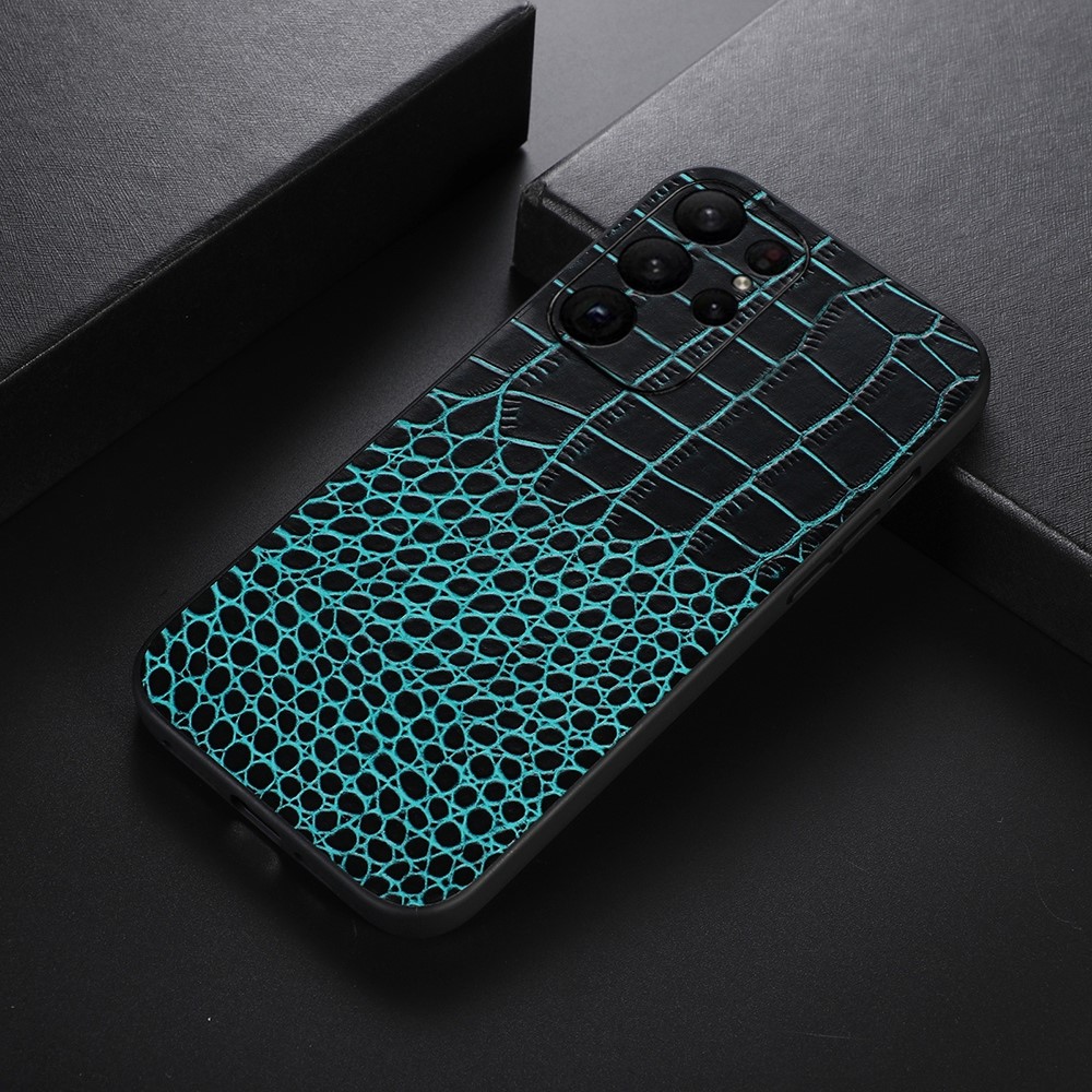  Samsung Galaxy S23 Ultra Skal Äkta Läder Krokodil Textur Brun