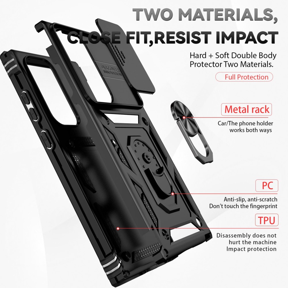  Samsung Galaxy S23 Ultra Skal Hybrid Ring CamShield Svart
