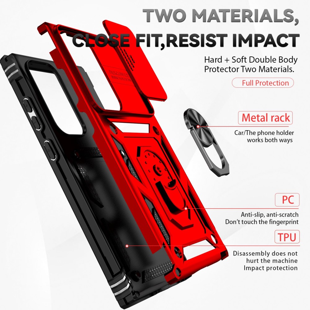  Samsung Galaxy S23 Ultra Skal Hybrid Ring CamShield Röd