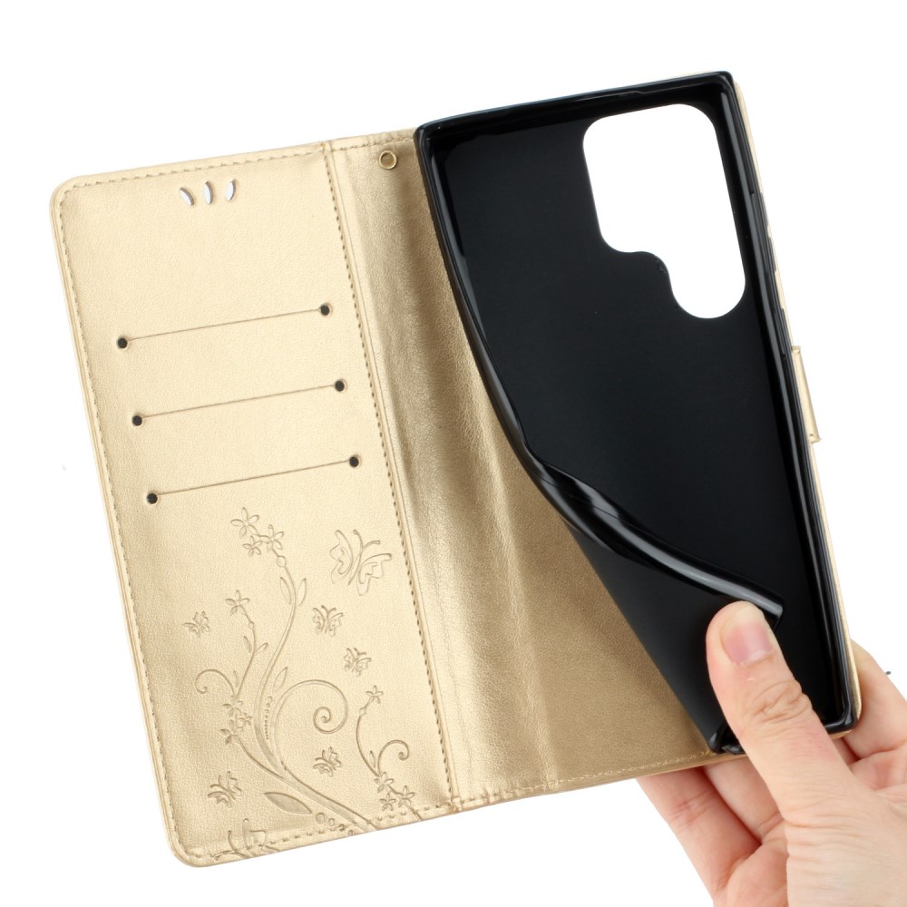  Samsung Galaxy S23 Ultra Fodral Med Tryck Guld