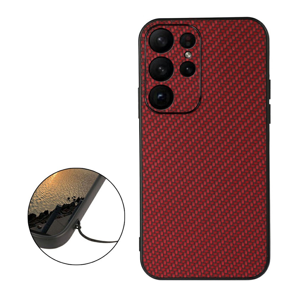  Samsung Galaxy S23 Ultra Skal Kolfiber Textur Röd