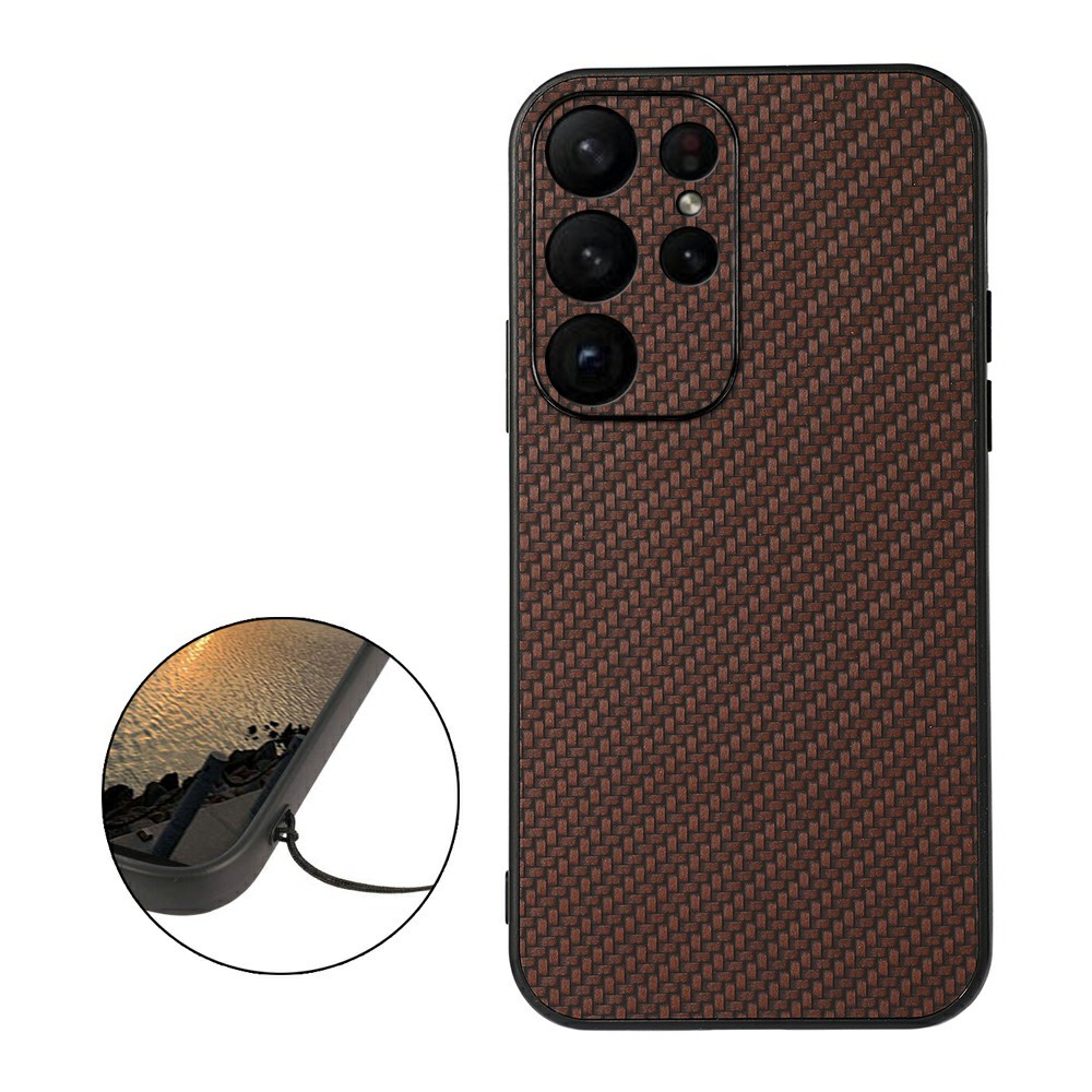  Samsung Galaxy S23 Ultra Skal Kolfiber Textur Brun