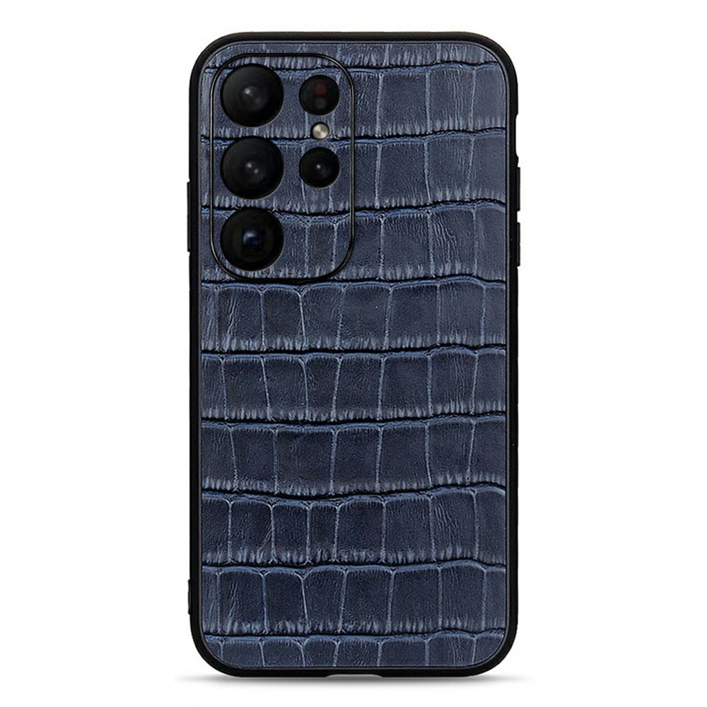  Samsung Galaxy S23 Ultra Skal Äkta Läder Krokodil Textur Blå