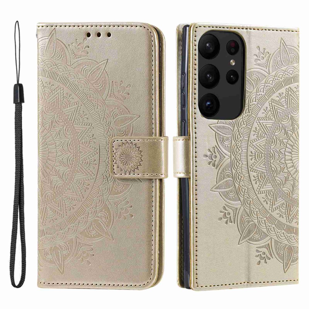  Samsung Galaxy S23 Ultra Fodral Mandala Läder Guld
