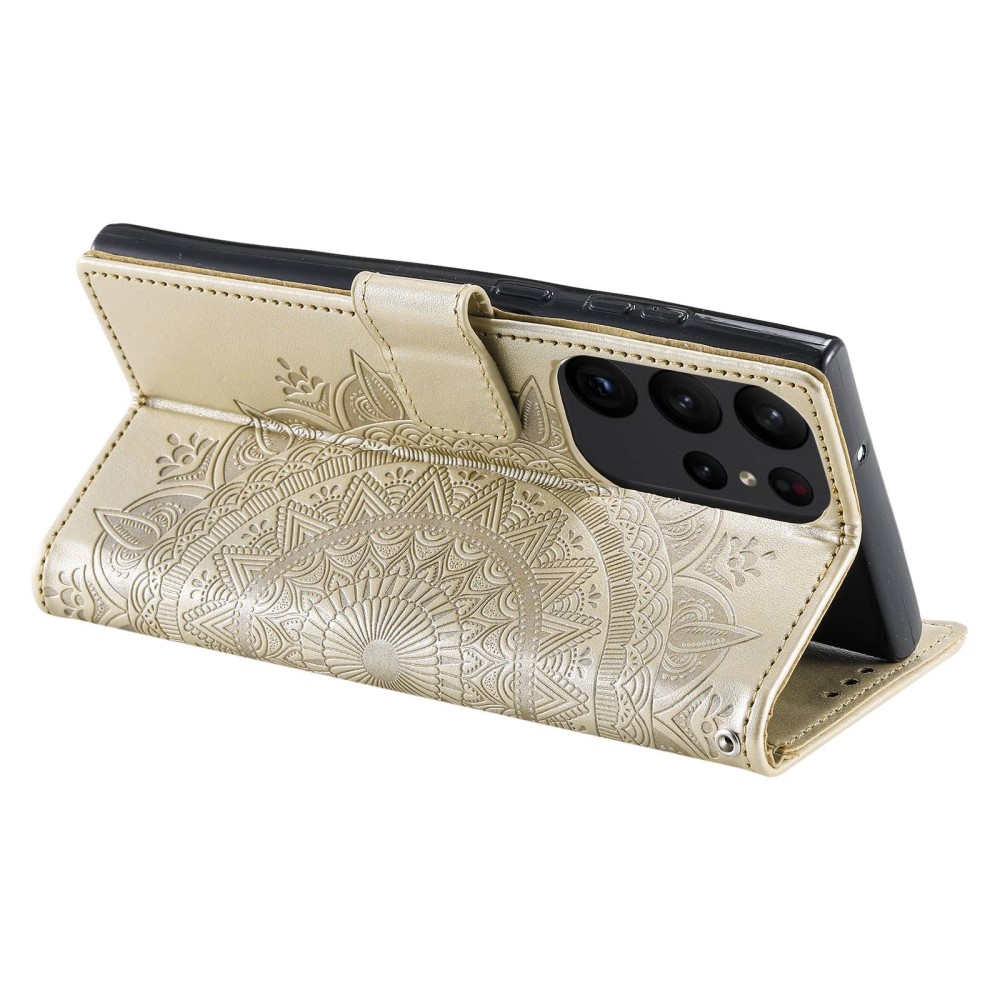  Samsung Galaxy S23 Ultra Fodral Mandala Läder Guld