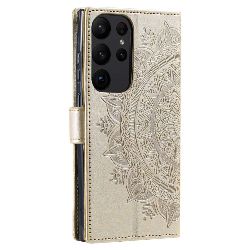  Samsung Galaxy S23 Ultra Fodral Mandala Läder Guld