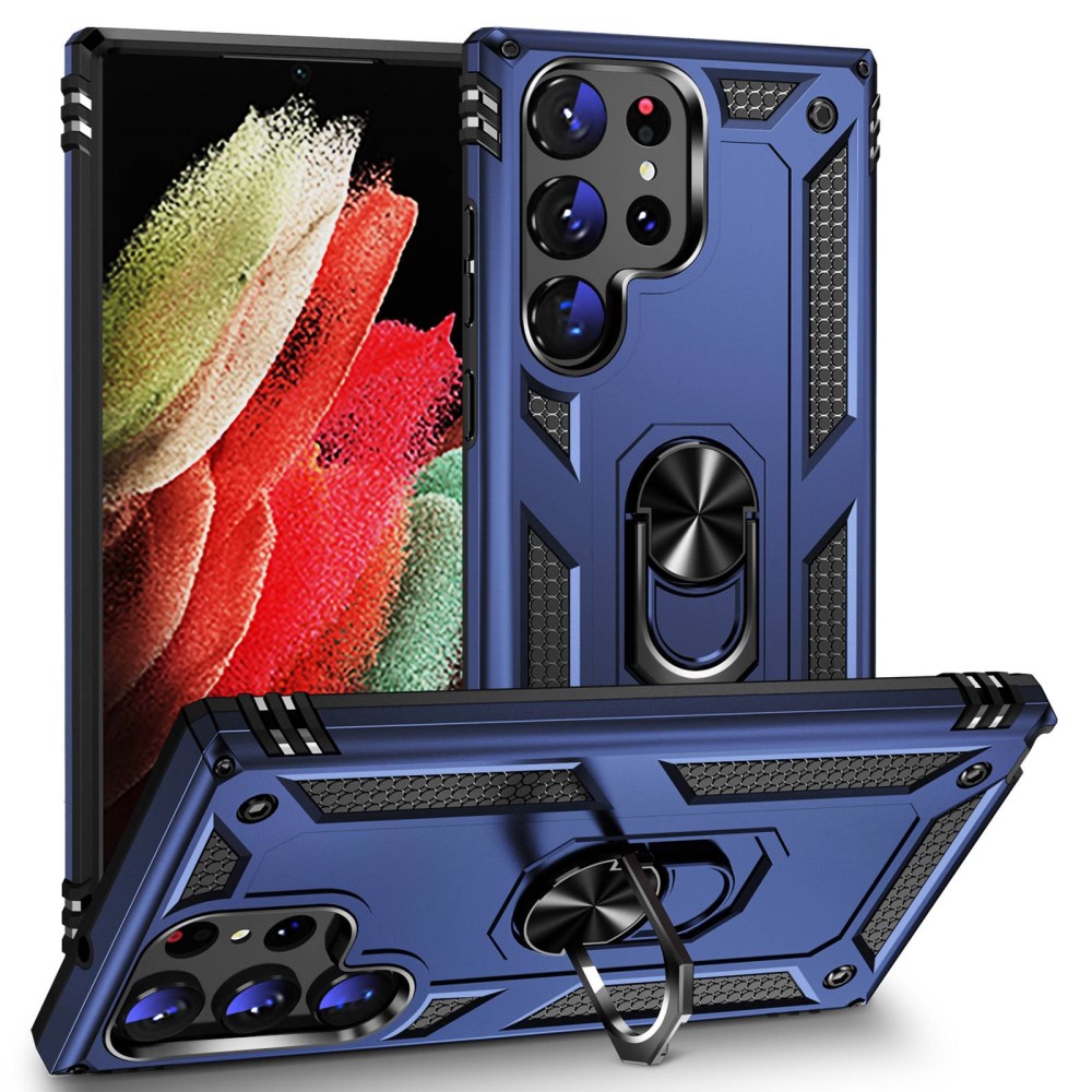  Samsung Galaxy S23 Ultra Skal Ring Armor Hybrid Blå