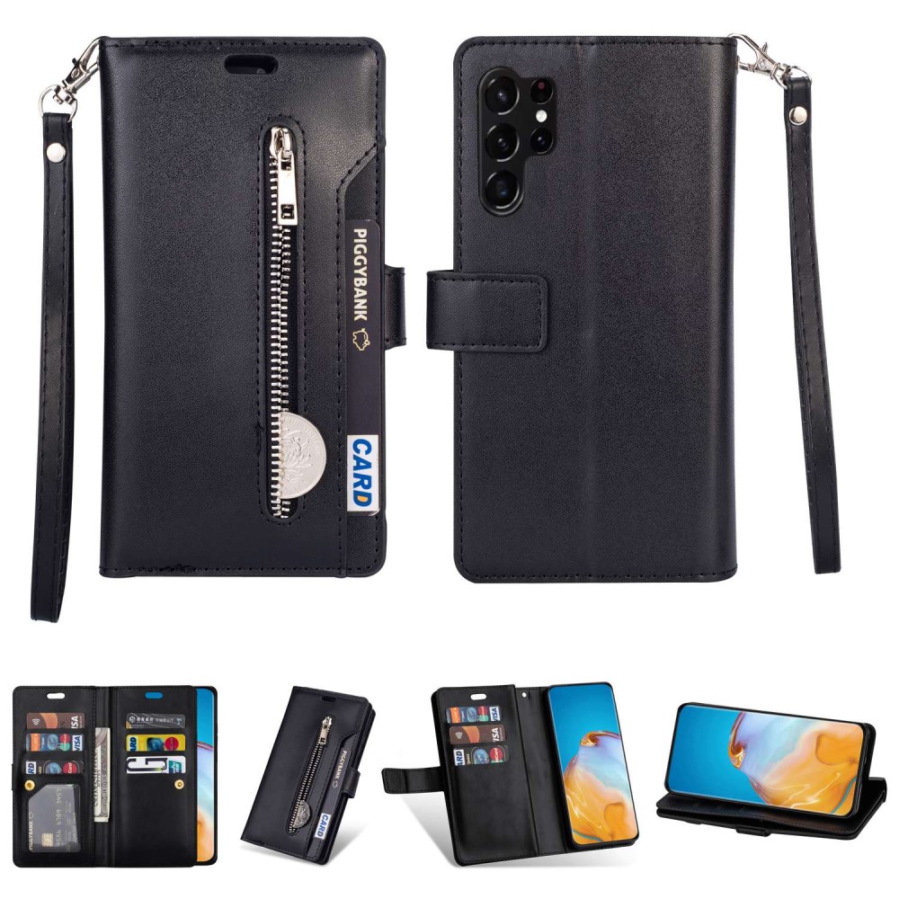  Galaxy S23 Ultra Fodral Multifunktionell Med Frontficka Svart