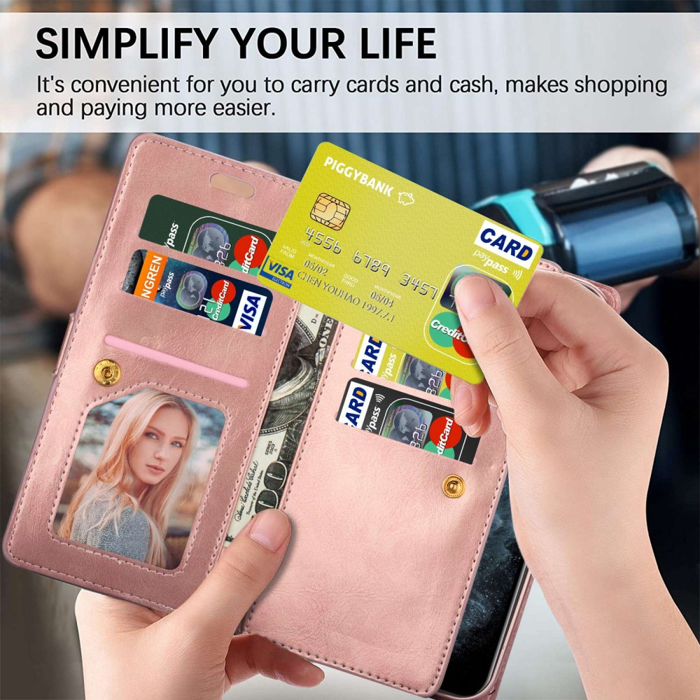  Galaxy S23 Ultra Fodral Multifunktionell Med Frontficka Roséguld