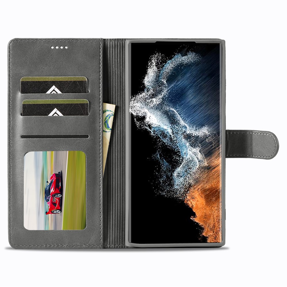 LC.IMEEKE LC.IMEEKE Samsung Galaxy S23 Ultra Fodral Läder Grå