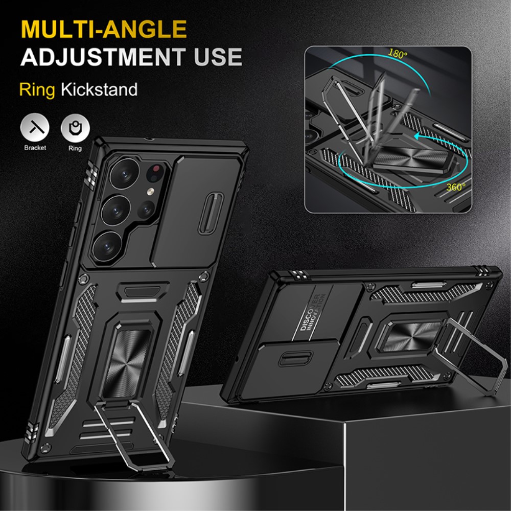  Samsung Galaxy S23 Ultra Skal Hybrid Ring Armor Svart