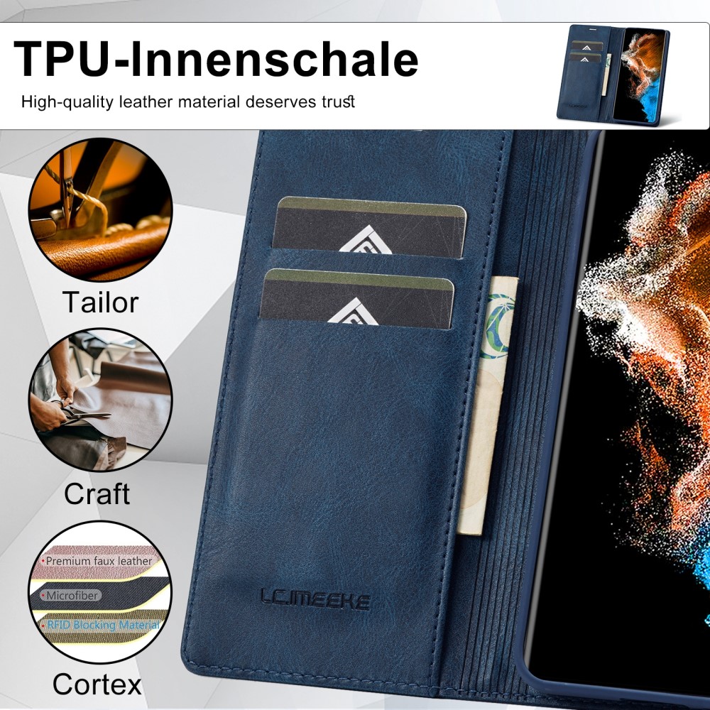 LC.IMEEKE LC.IMEEKE Galaxy S23 Fodral Flip Läder Blå