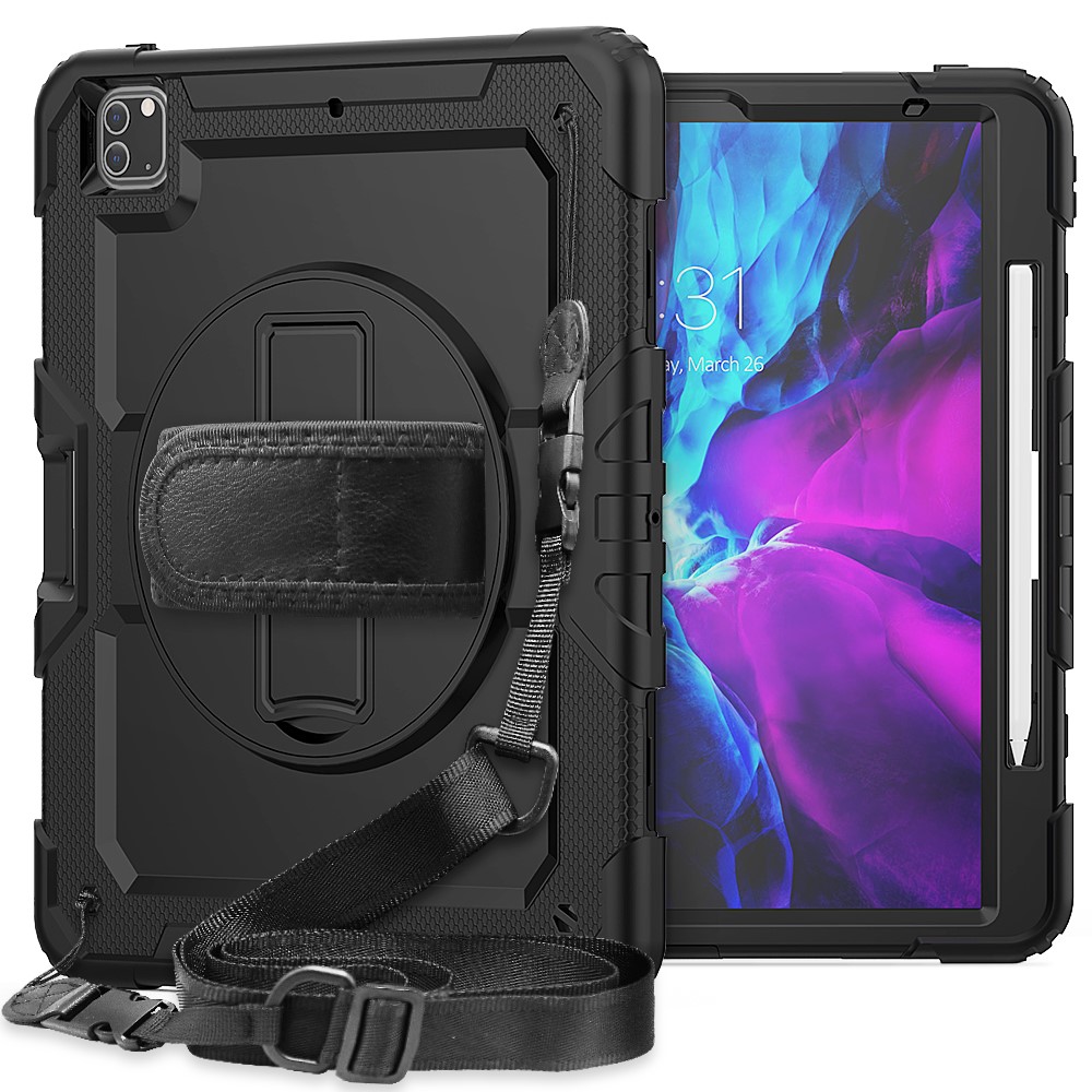  iPad Pro 12.9 Skal 360° Rotation Shockproof Med Rem Svart