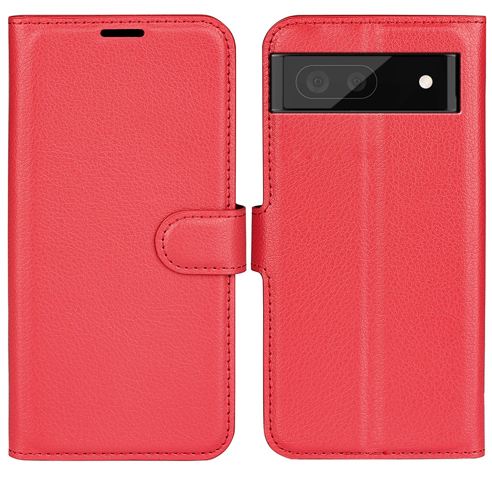  Google Pixel 6A Fodral Litchi Läder Röd