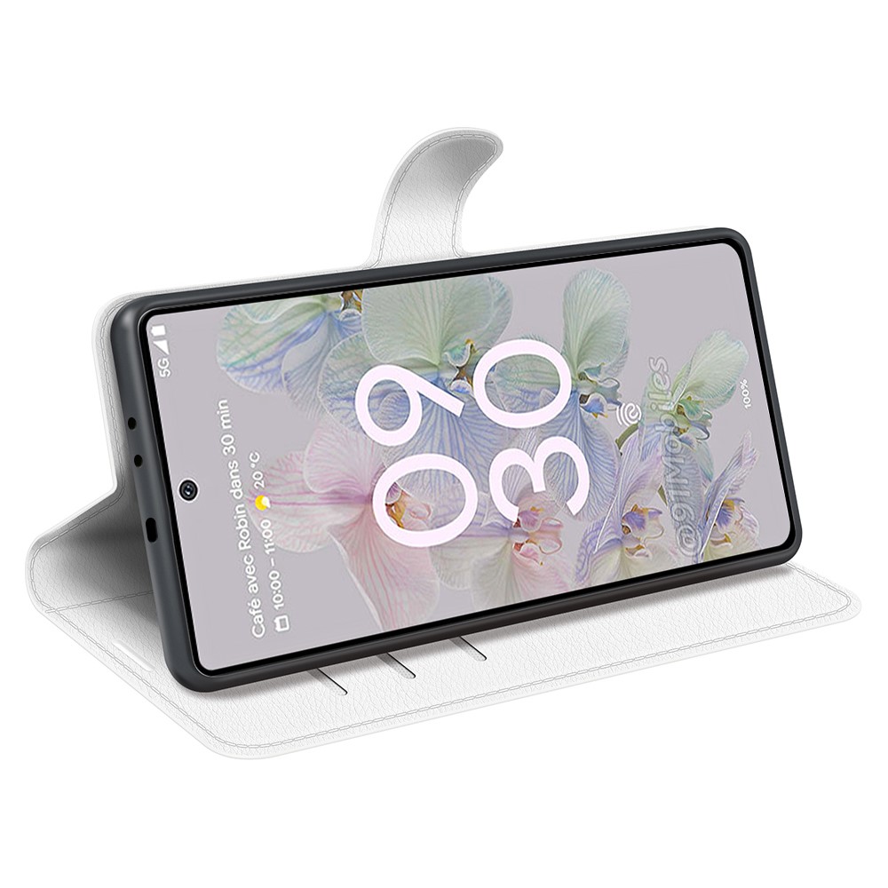 Google Pixel 6A Fodral Litchi Läder Vit