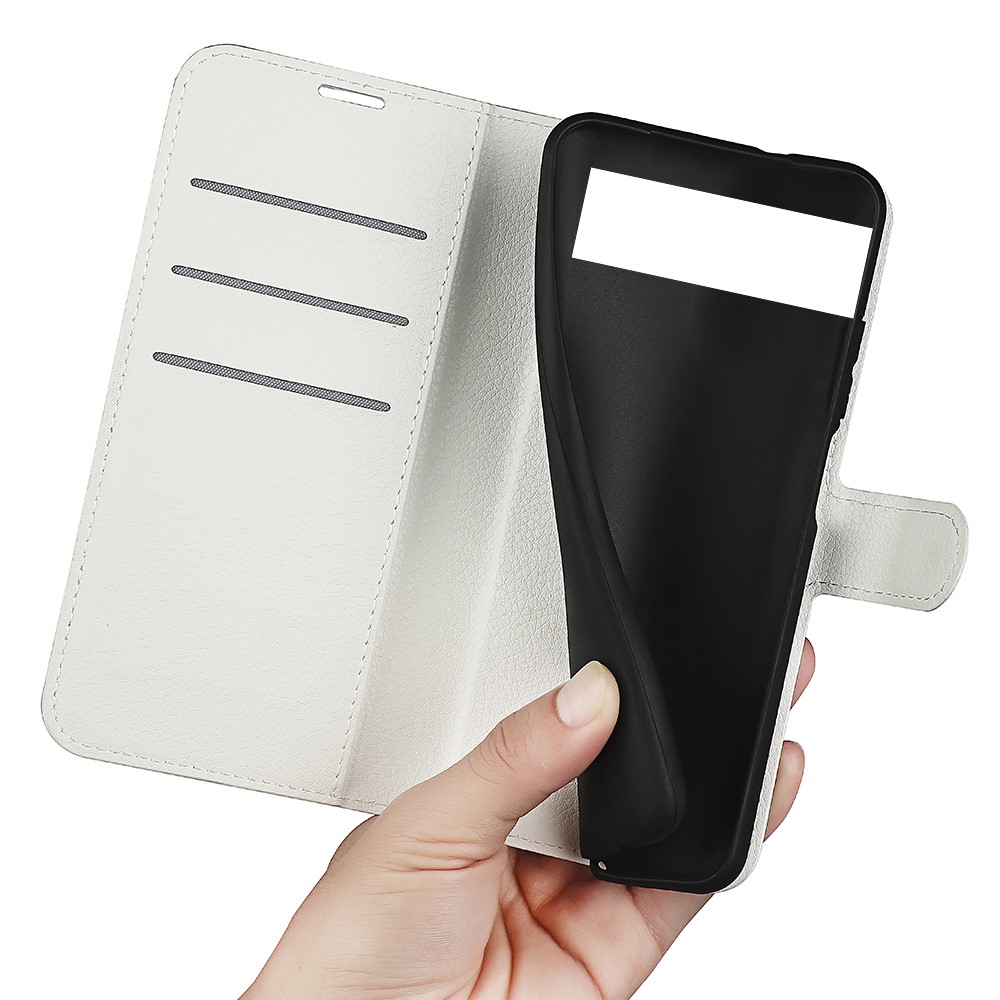  Google Pixel 6A Fodral Litchi Läder Vit