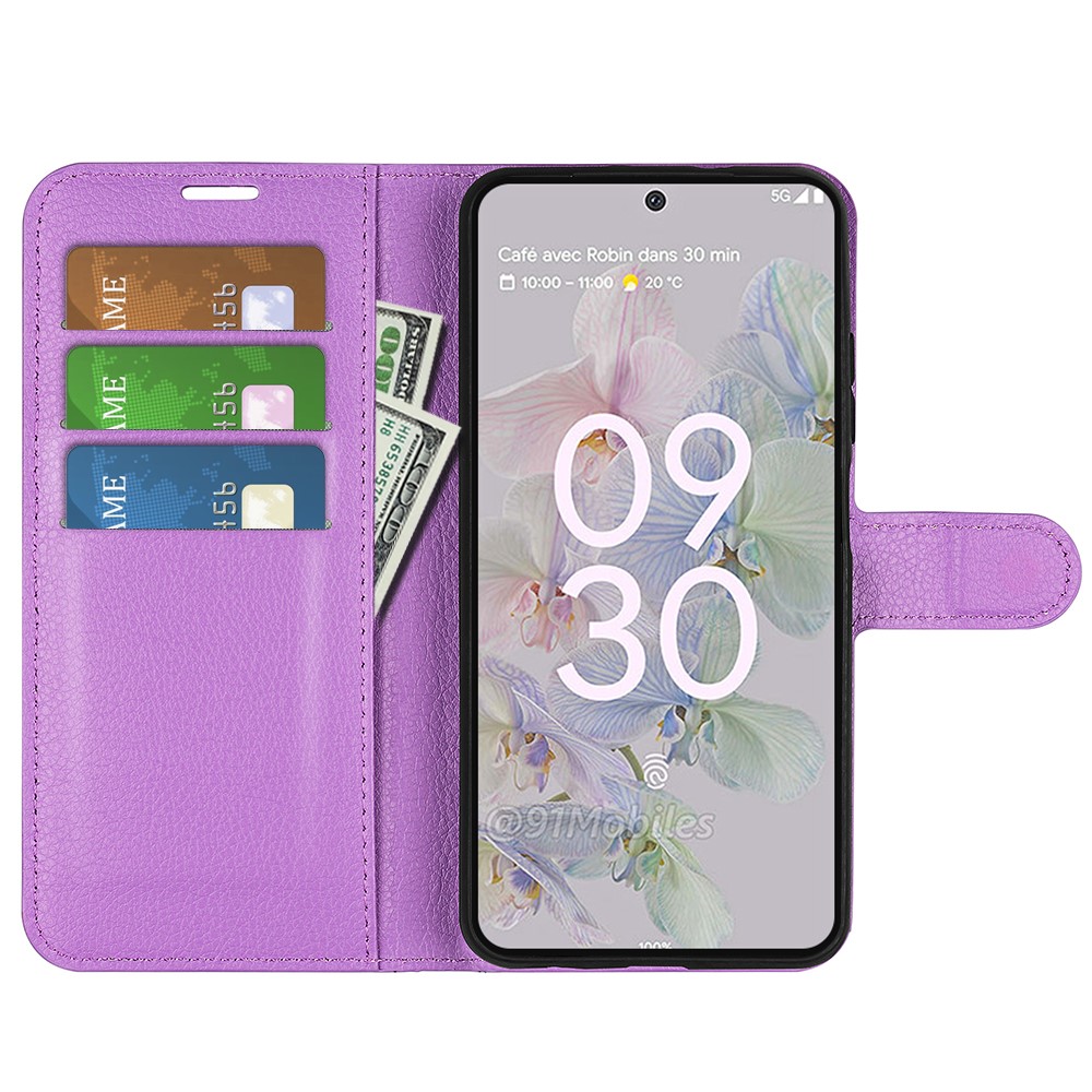  Google Pixel 6A Fodral Litchi Läder Lila