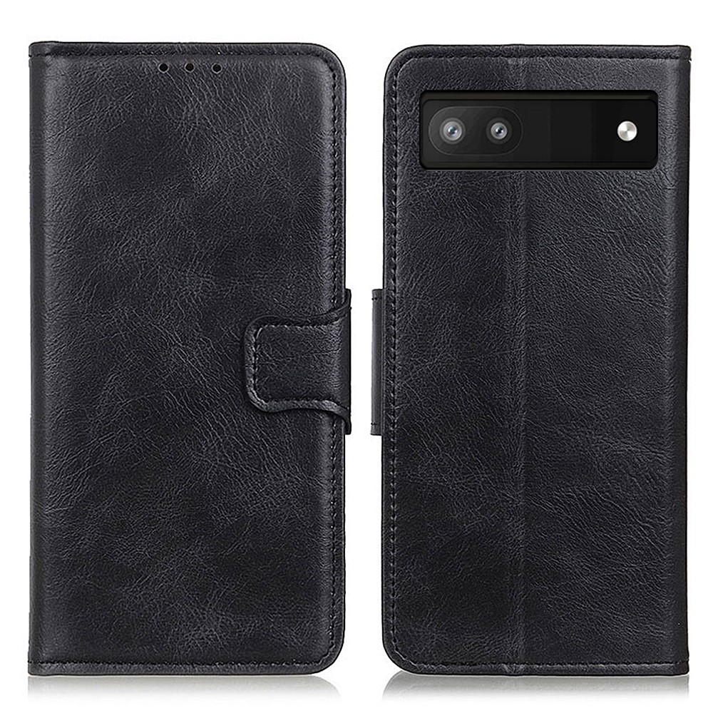 Google Pixel 6A Fodral Crazy Horse Läder Svart