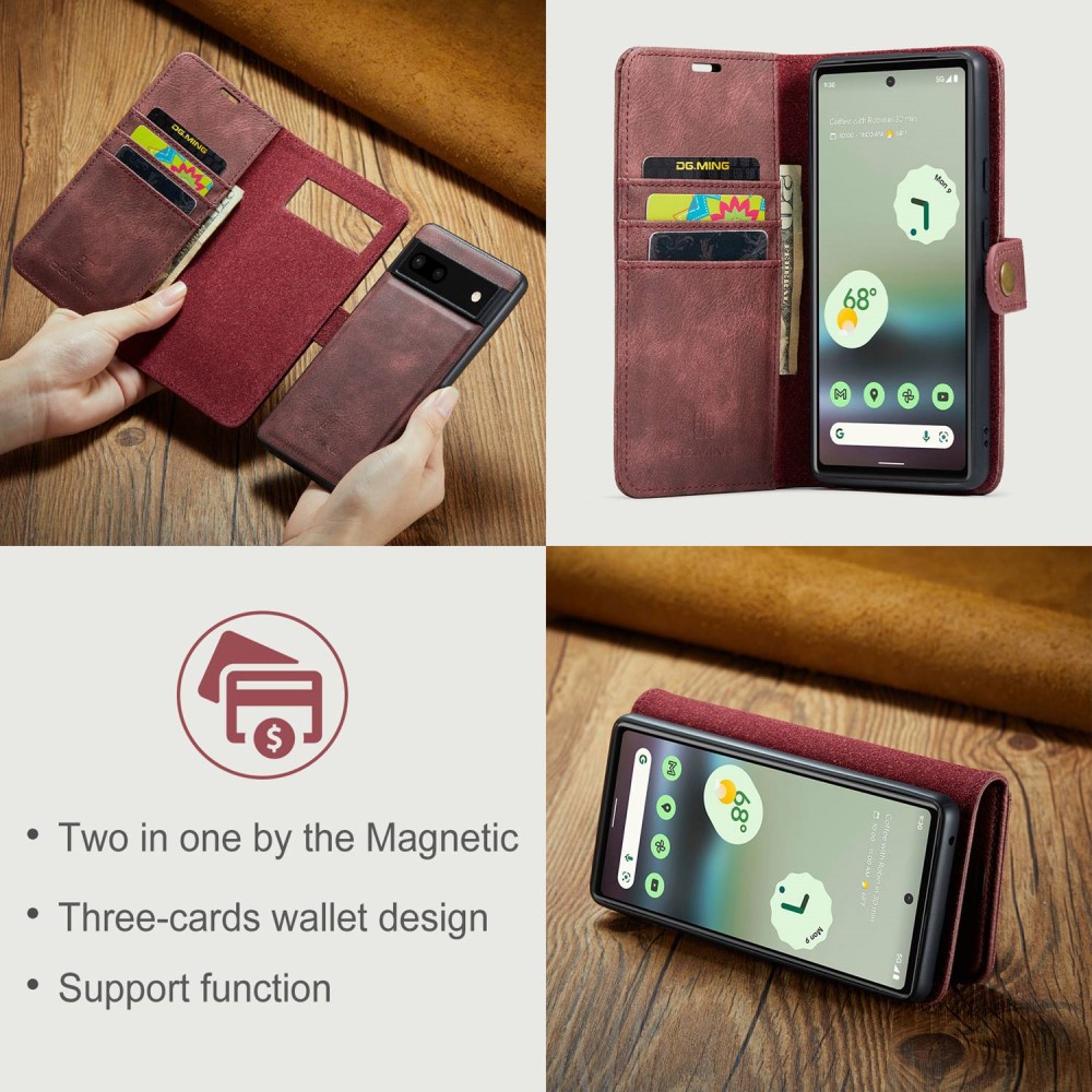 DG.MING DG.MING Google Pixel 6A 2in1 Magnet Fodral / Skal Röd