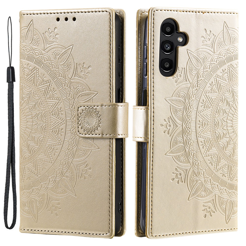  Samsung Galaxy A34 5G Fodral Mandala Läder Guld