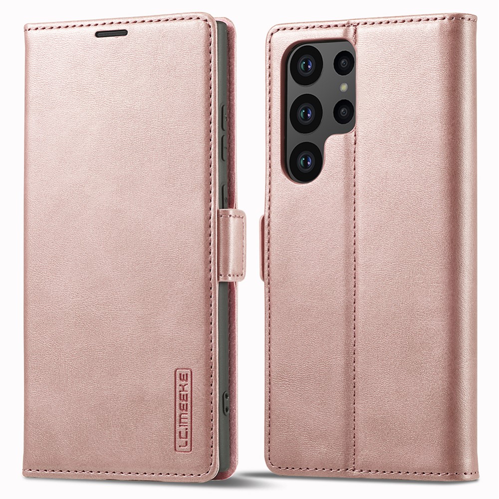 LC.IMEEKE LC.IMEEKE Galaxy S23 Ultra Fodral Flip Läder Roséguld
