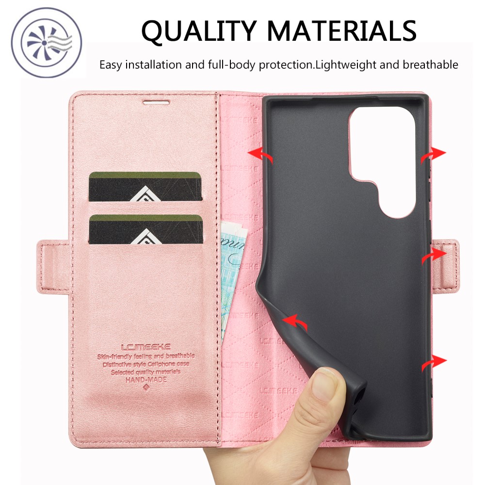 LC.IMEEKE LC.IMEEKE Galaxy S23 Ultra Fodral Flip Läder Roséguld