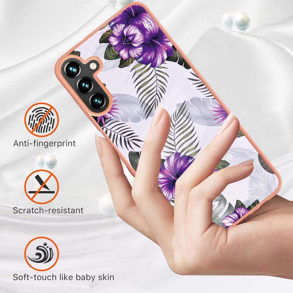  Samsung Galaxy A54 5G Skal Marmor TPU Lila Blommor