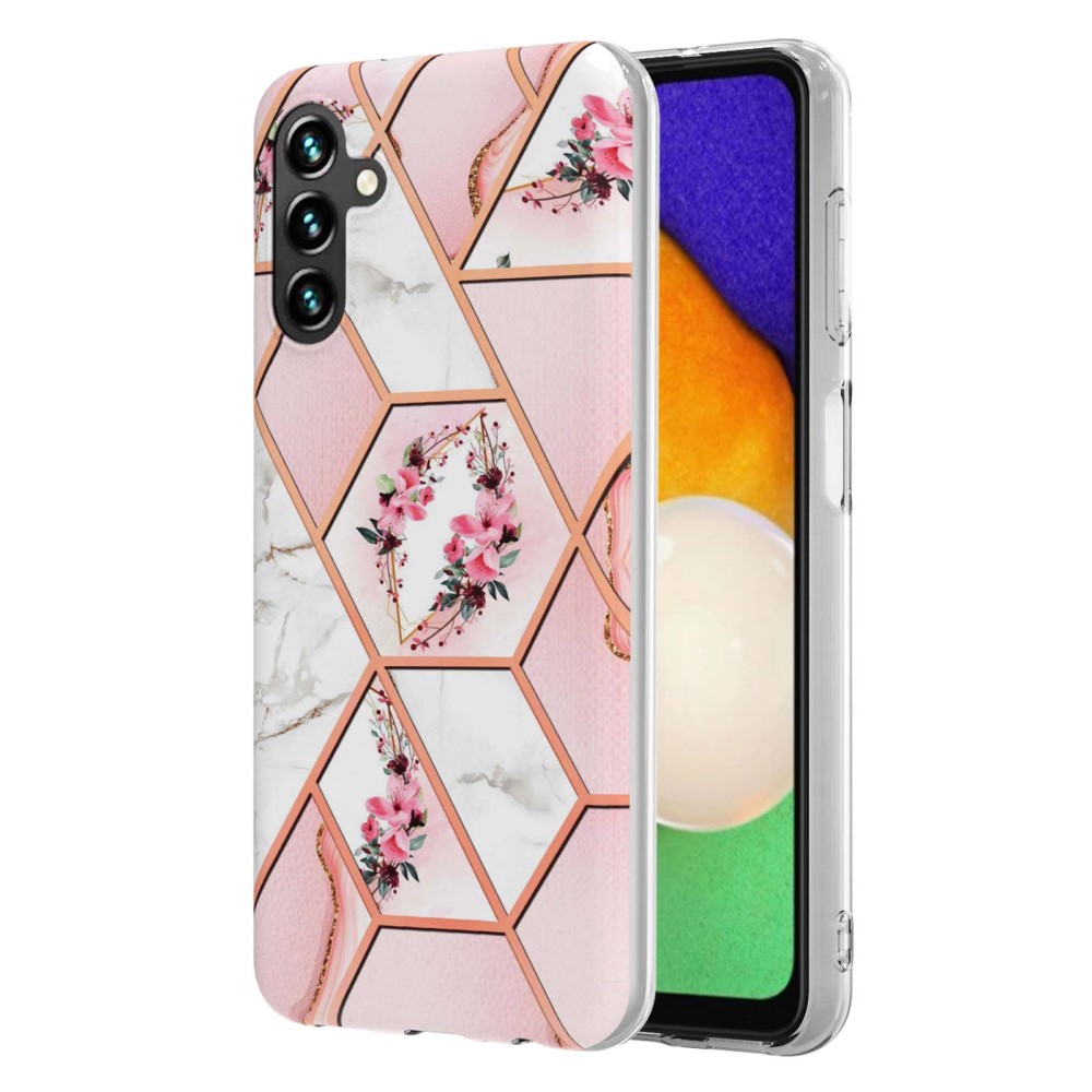  Samsung Galaxy A54 5G Skal Marmor TPU Rosa Blommor