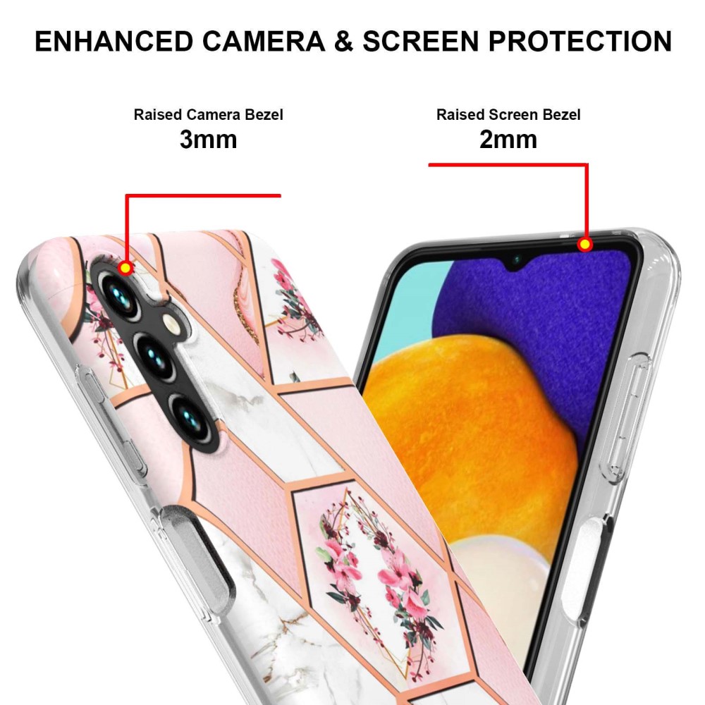  Samsung Galaxy A54 5G Skal Marmor TPU Rosa Blommor