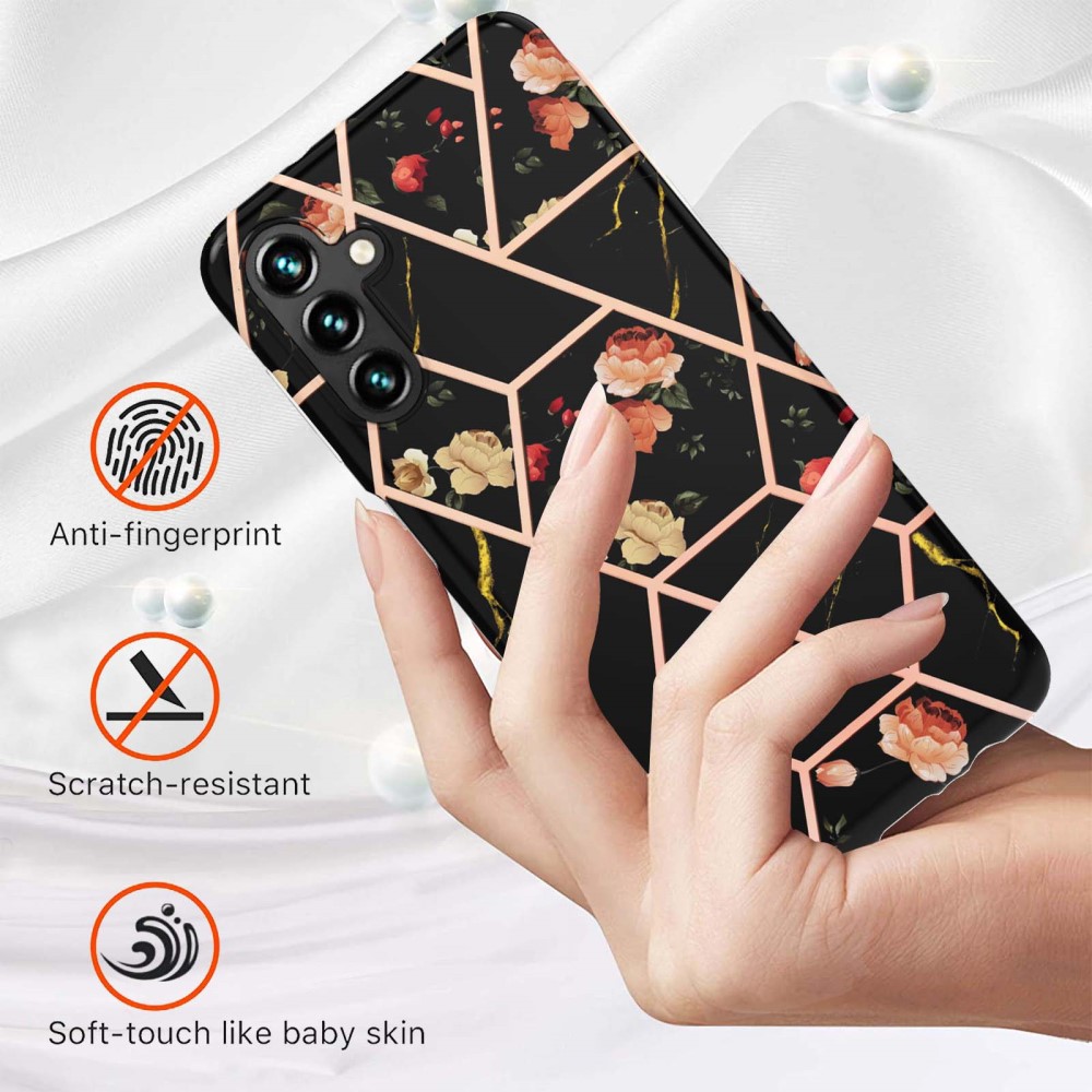  Samsung Galaxy A54 5G Skal Marmor TPU Svart Blommor