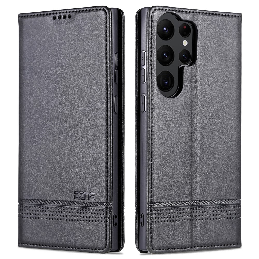 AZNS AZNS Samsung Galaxy S23 Ultra Fodral Flip Läder Svart