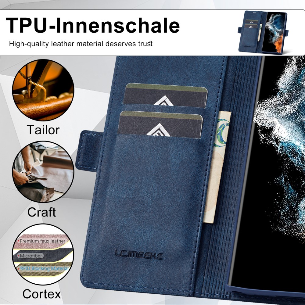 LC.IMEEKE LC.IMEEKE Galaxy S23 Ultra Fodral RFID Magnetisk Stängning Blå
