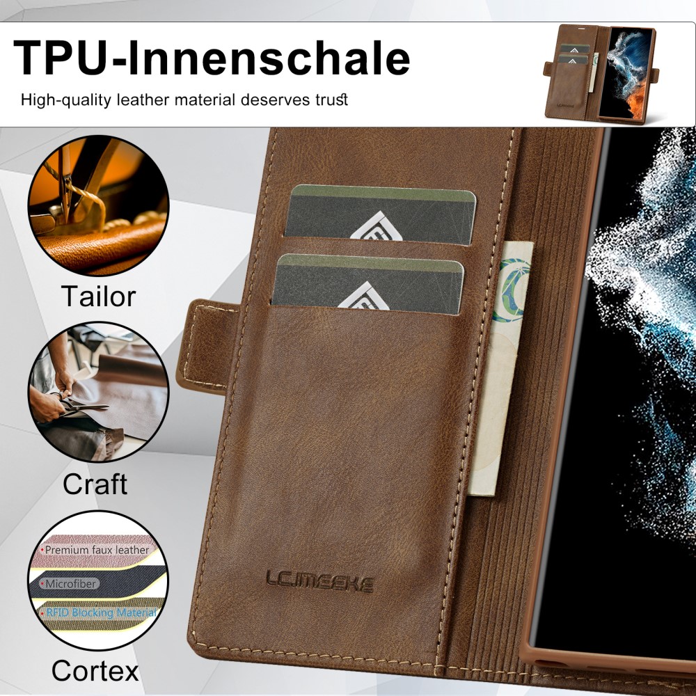 LC.IMEEKE LC.IMEEKE Galaxy S23 Ultra Fodral RFID Magnetisk Stängning Brun