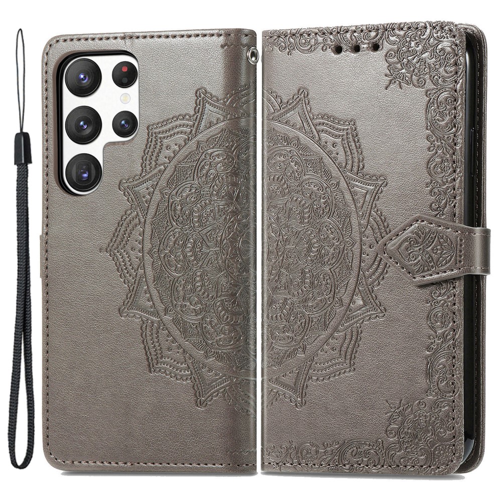  Samsung Galaxy S23 Ultra Fodral Mandala Läder Grå