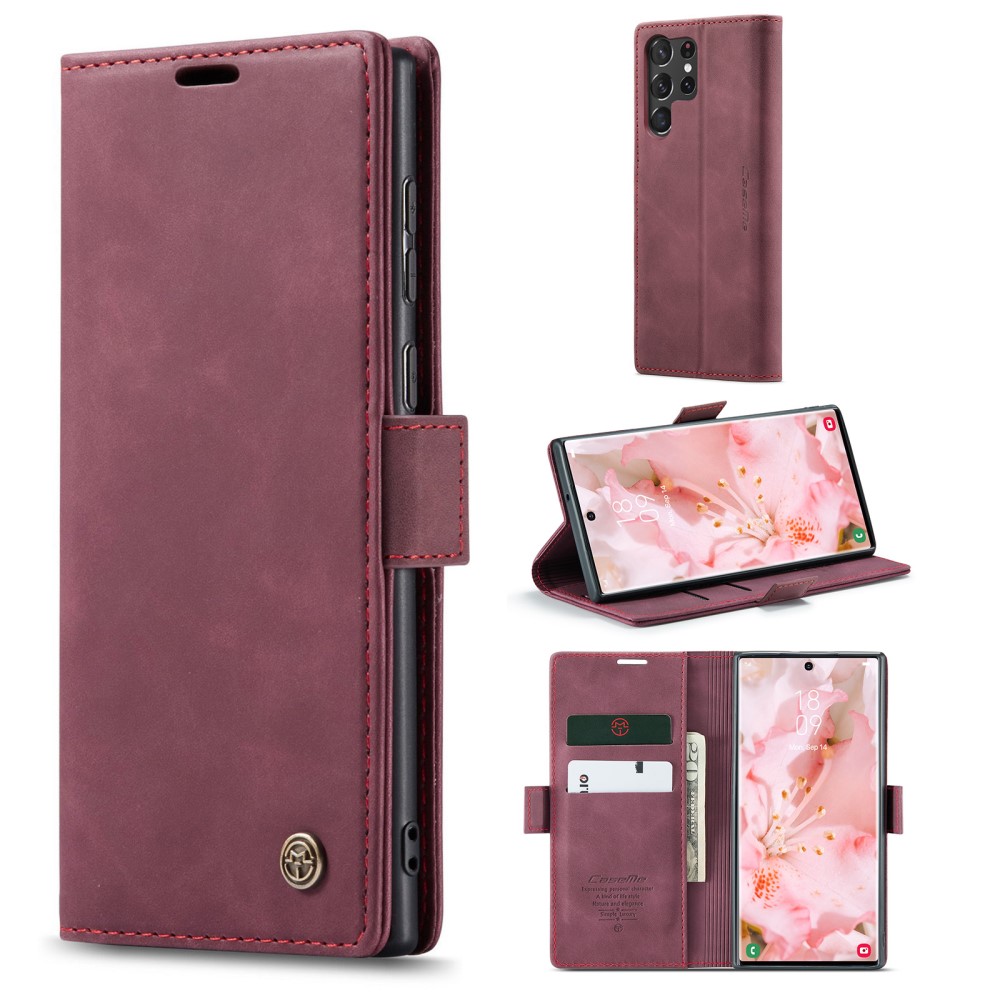 CASEME CASEME Samsung Galaxy S23 Ultra Fodral Flip Läder Vinröd