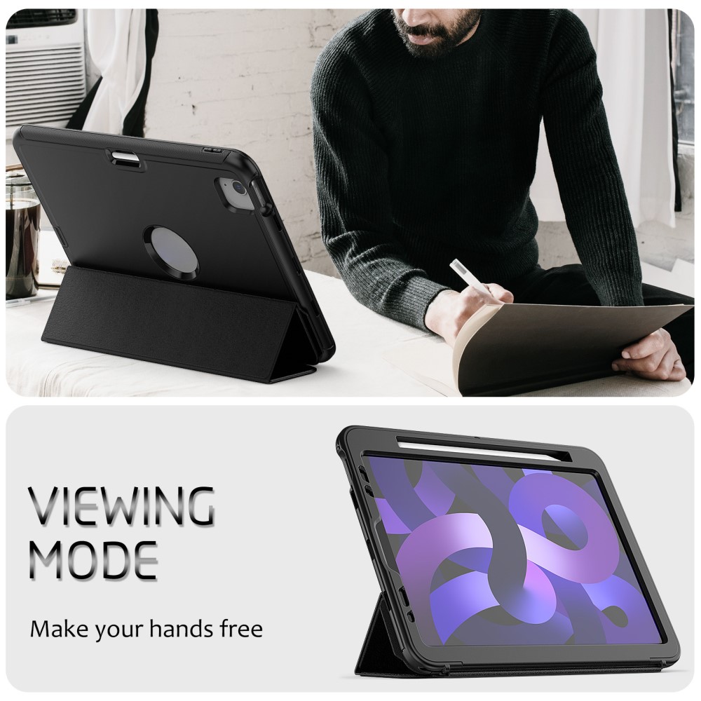 iPad Pro 12.9 Fodral Läder Tri-Fold Pennhållare Svart