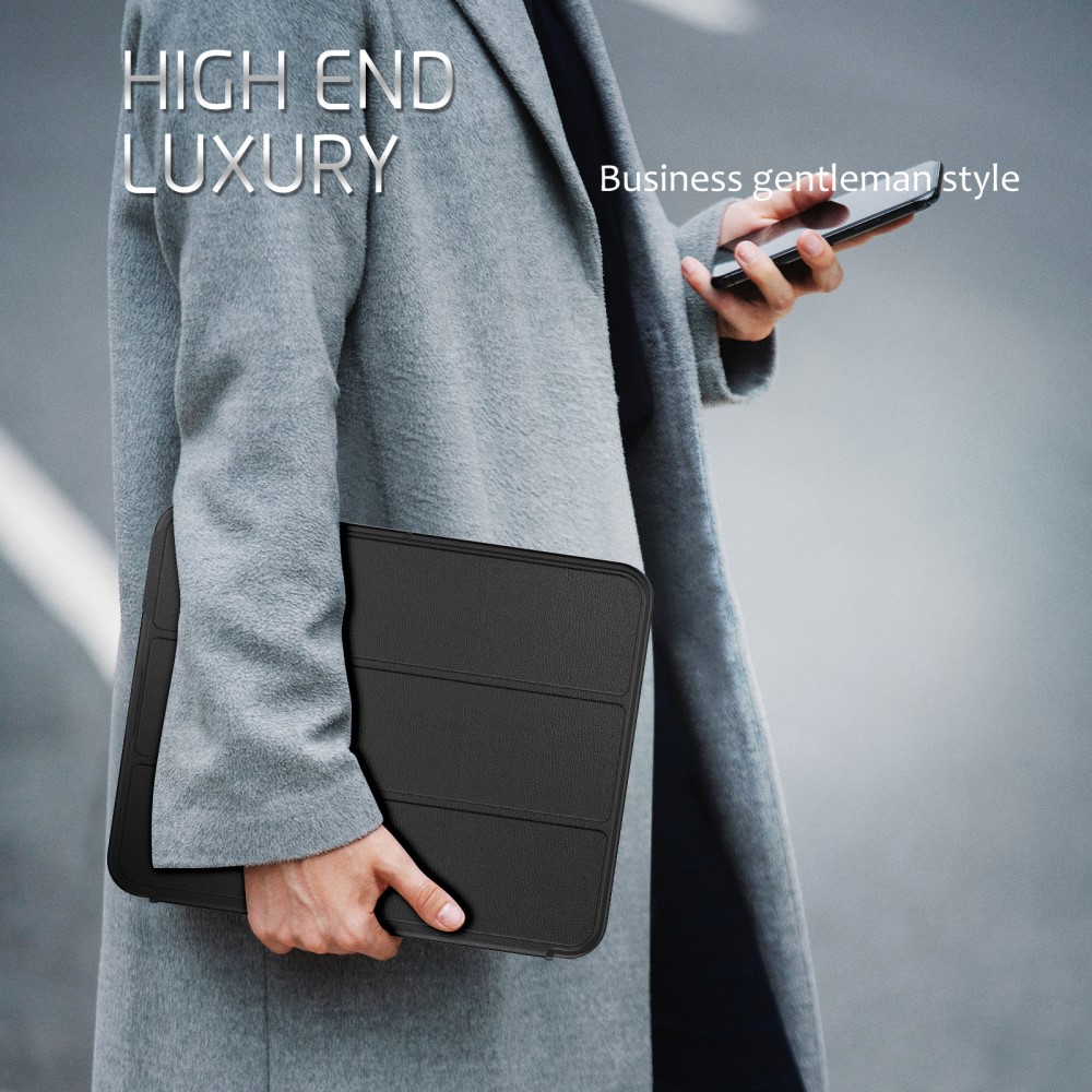  iPad Pro 12.9 Fodral Läder Tri-Fold Pennhållare Svart