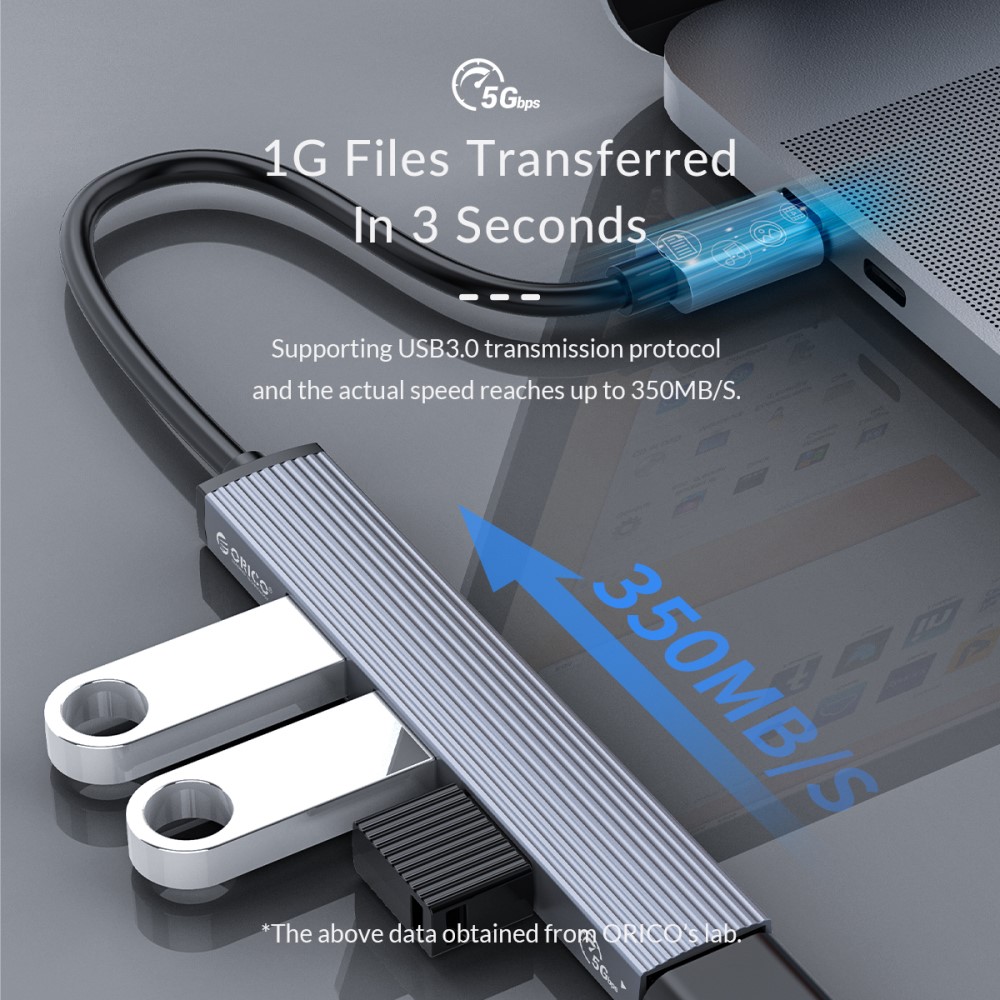 ORICO ORICO USB-C Hub 4x USB-A 3.0 Silvergrå