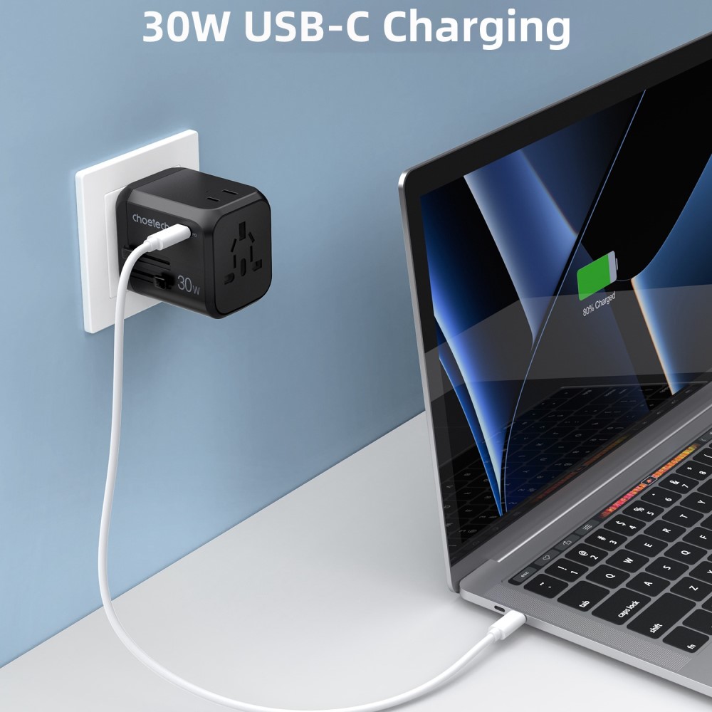 Choetech Choetech 35W PD Reseadapter 3x USB-A 1x USB-C Svart