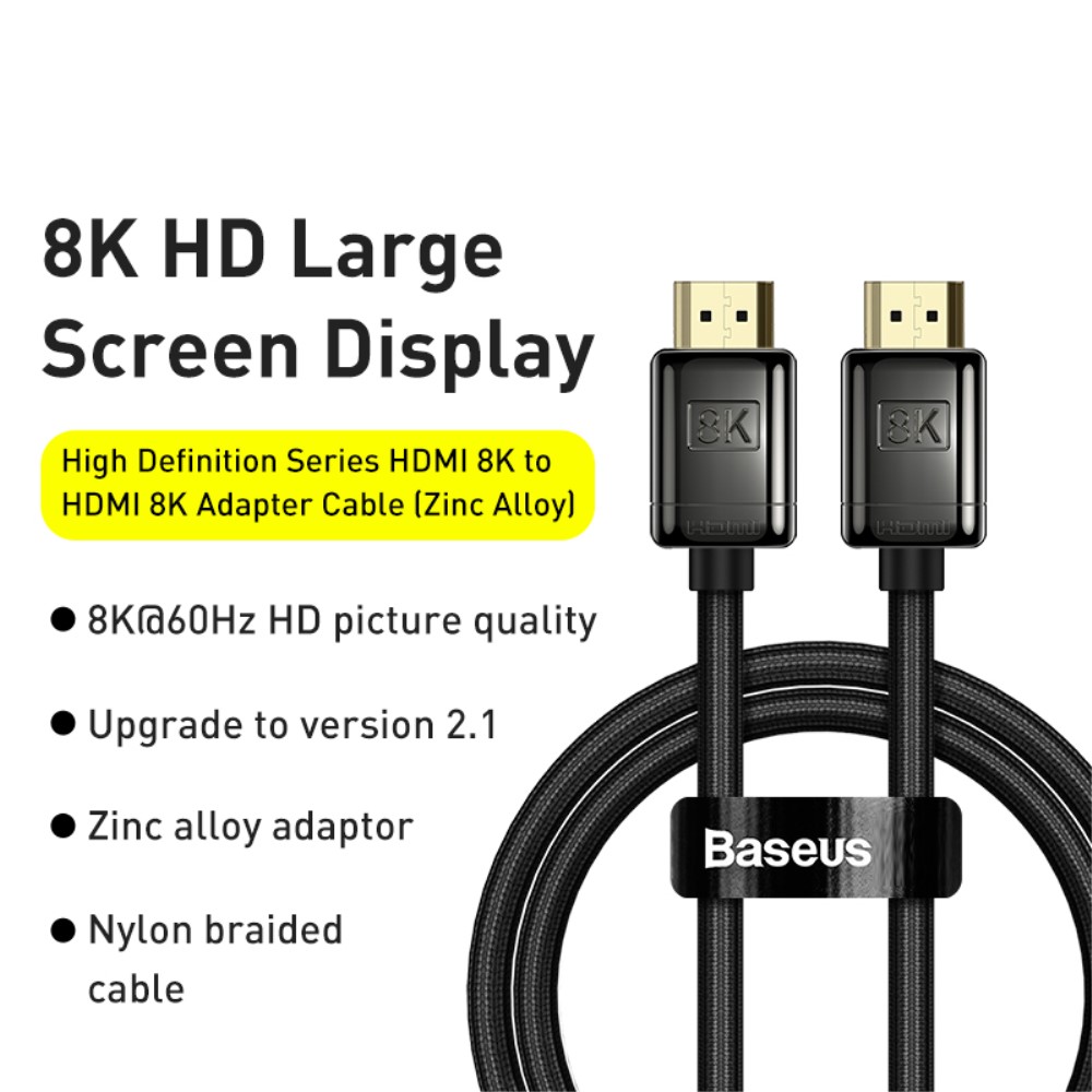 BASEUS Baseus 1m 8K HD 60Hz HDMI - HDMI Nylon Kabel Svart