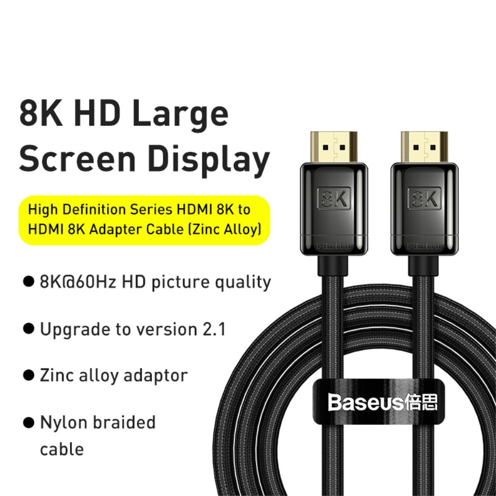 BASEUS Baseus 2m 8K HD 60Hz HDMI - HDMI Nylon Kabel Svart
