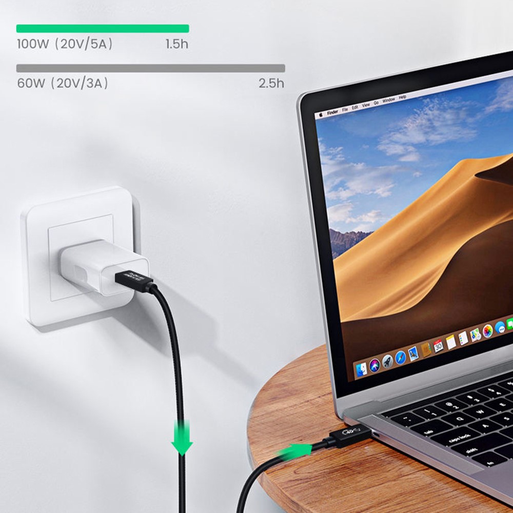  Thunderbolt 3/4 Kabel 50cm USB-C 100W PD Svart