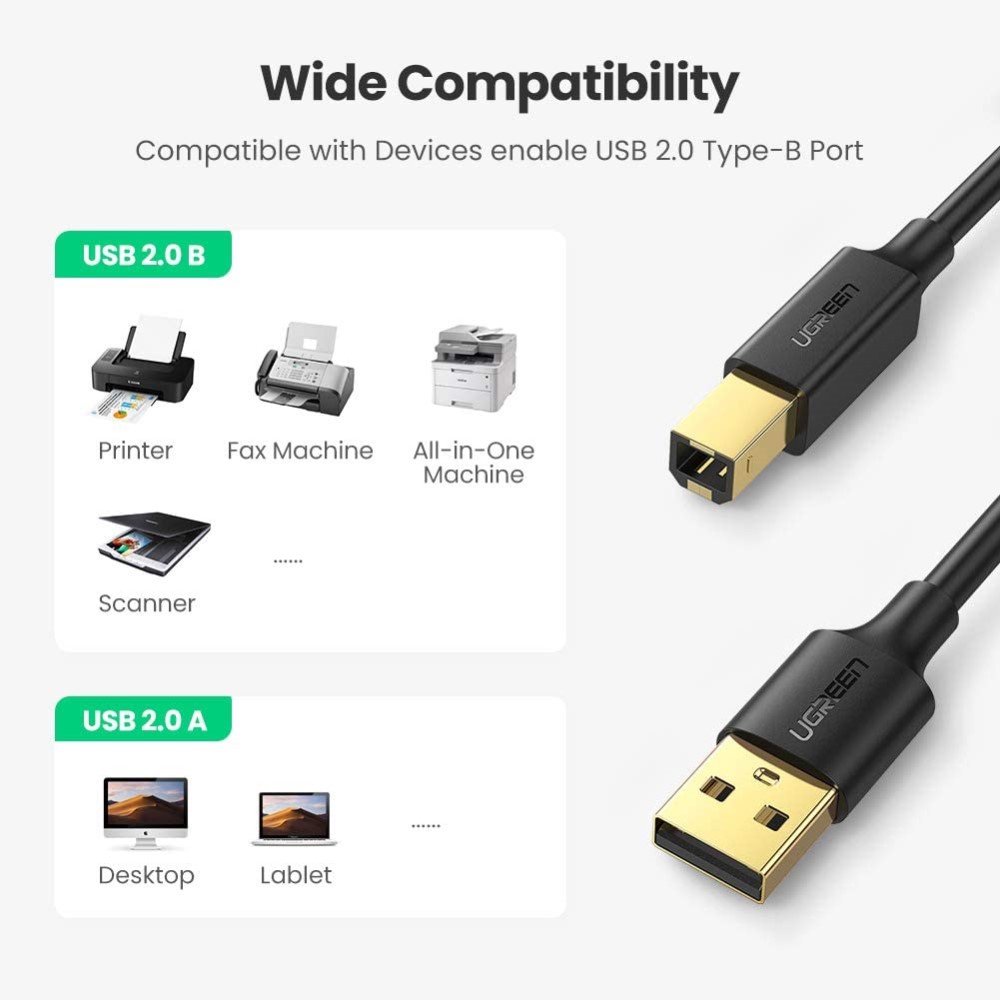UGREEN UGREEN 5m USB-A - USB-B 2.0 Kabel Svart