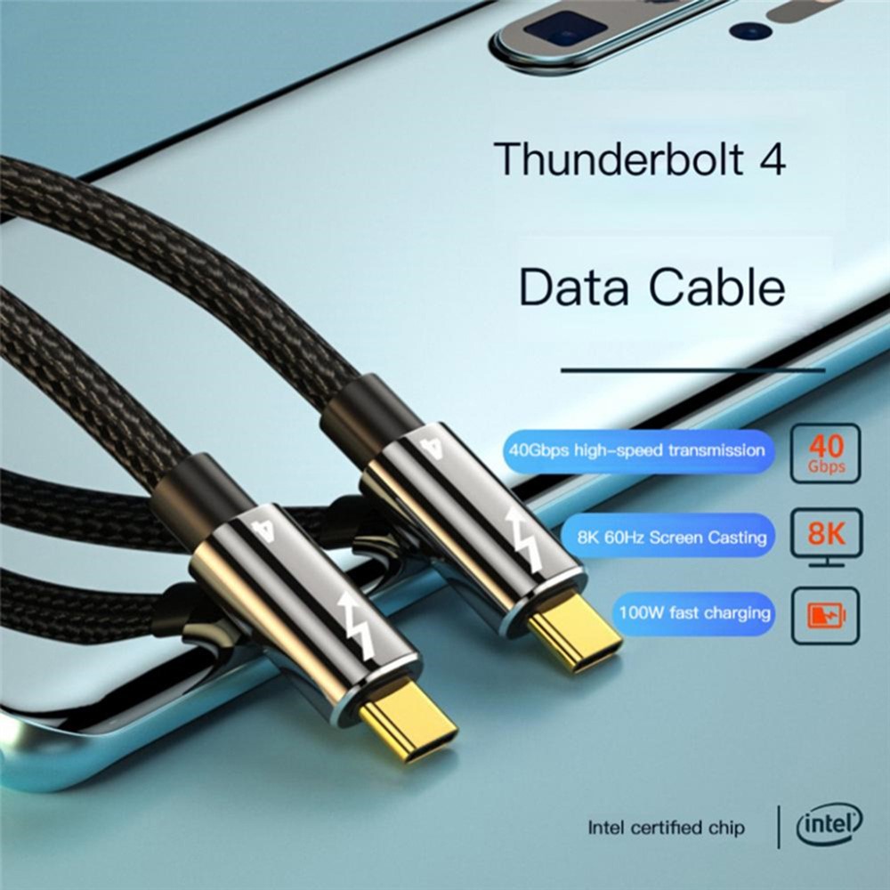  Thunderbolt 4 Kabel 50cm USB-C 100W 8K 60Hz PD Svart