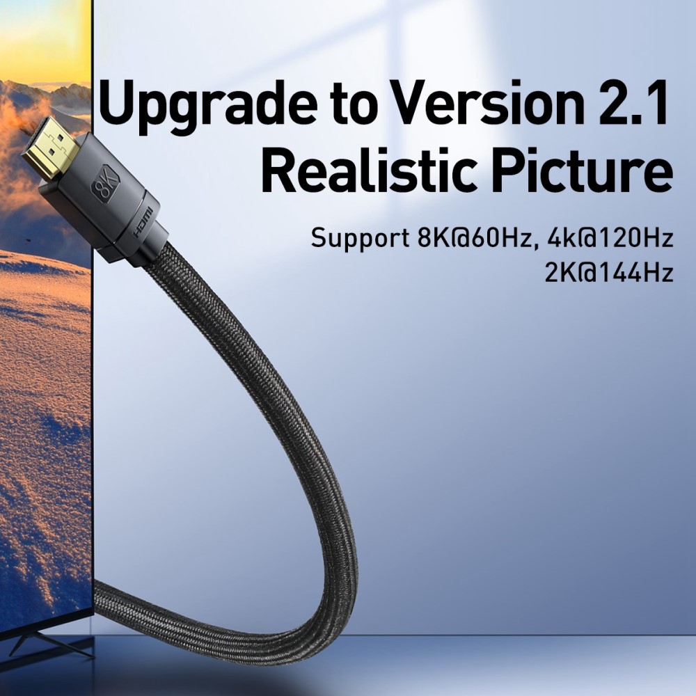 BASEUS Baseus 2m 8K 60Hz HD HDMI - HDMI 2.1 Nylon Kabel Svart
