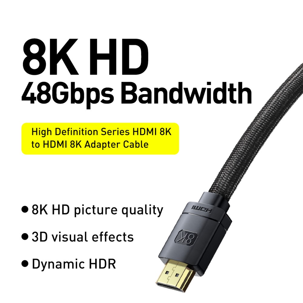 BASEUS Baseus 3m 8K 60Hz HD HDMI - HDMI 2.1 Nylon Kabel Svart
