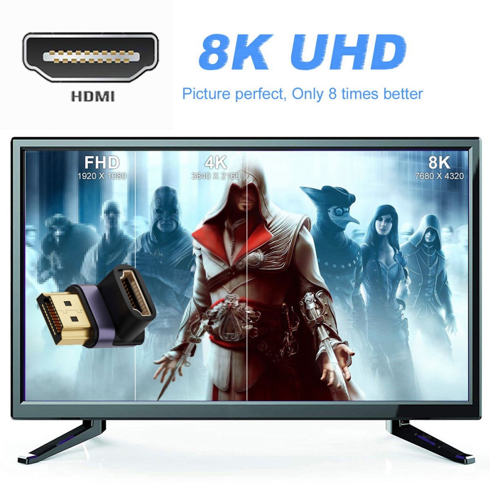  8K 60Hz 90° Nedvinkel HDMI Hane - HDMI 2.1 Hona Adapter Blå