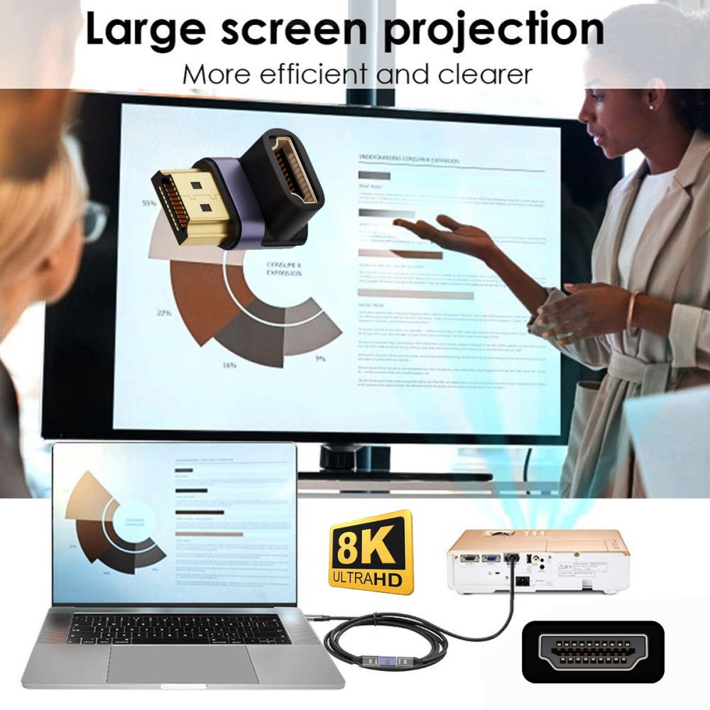  8K 60Hz 90° Nedvinkel HDMI Hane - HDMI 2.1 Hona Adapter Blå