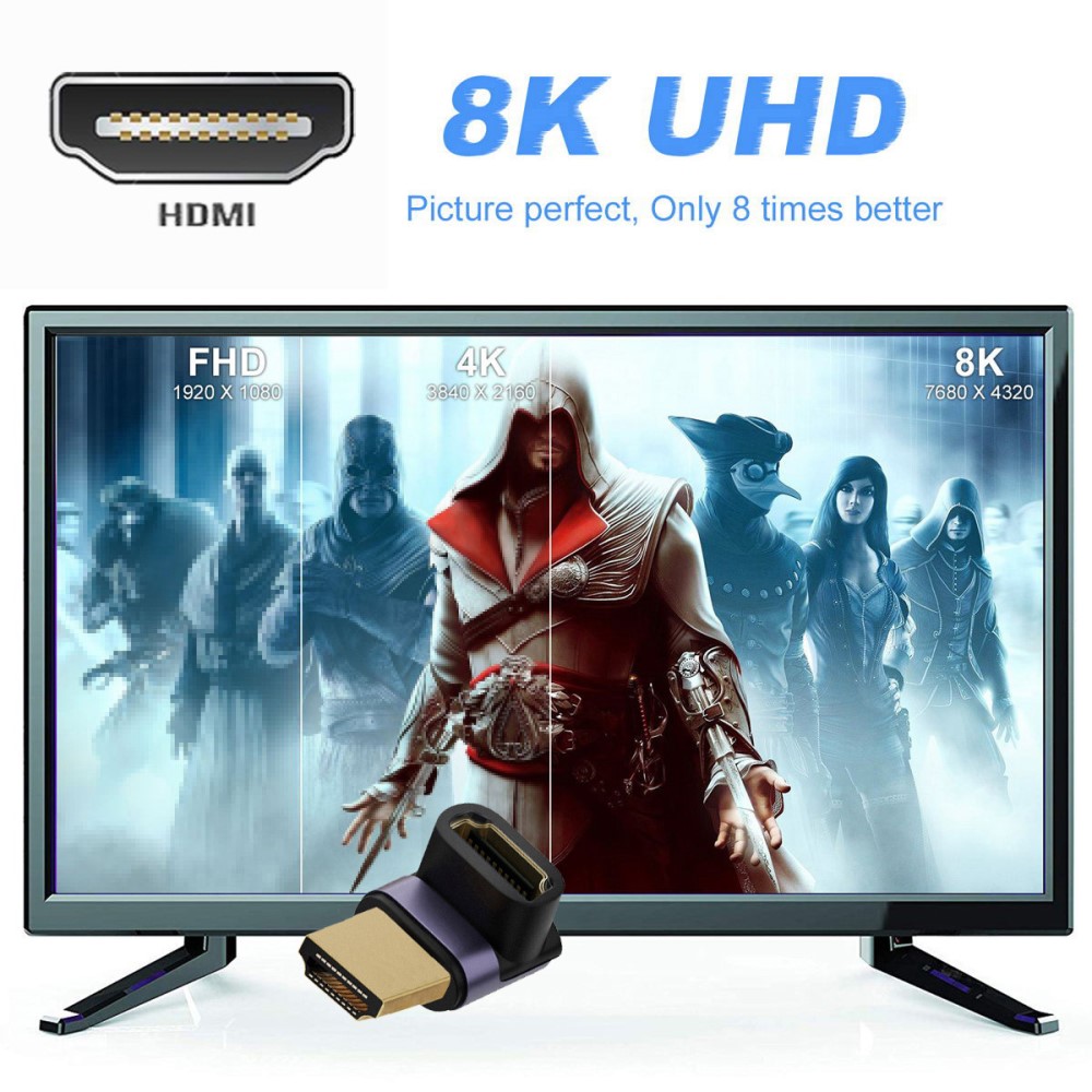  8K 60Hz 90° Uppvinkel HDMI Hane - HDMI 2.1 Hona Adapter Blå